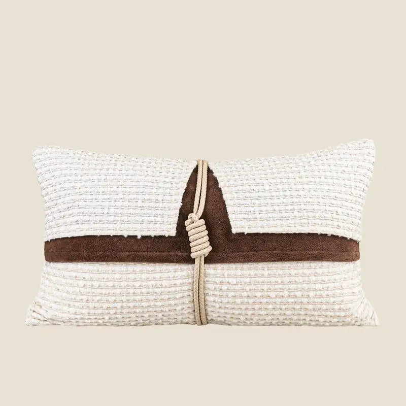 Housse de Coussin Beige Luxe Style Nordique Cuir et Corde
