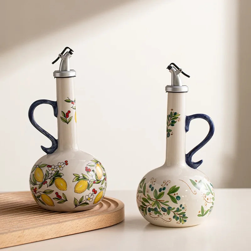 Distributeur d'Huile d'Olive en Céramique Gaufrée