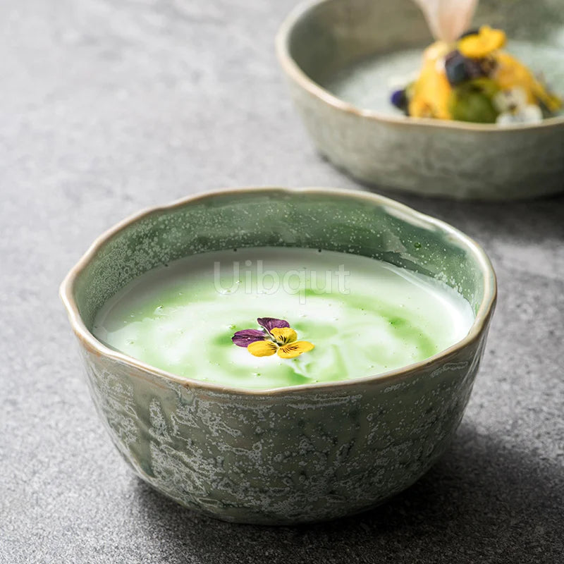 Bol en Céramique Vert Style Japonais pour Salade et Soupe