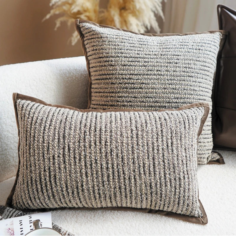 Housse de Coussin Cuir Tissé Brun Maillard Style Boho Vintage