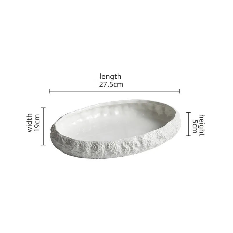 Assiette en Céramique Texture Rocheuse Blanc Pur