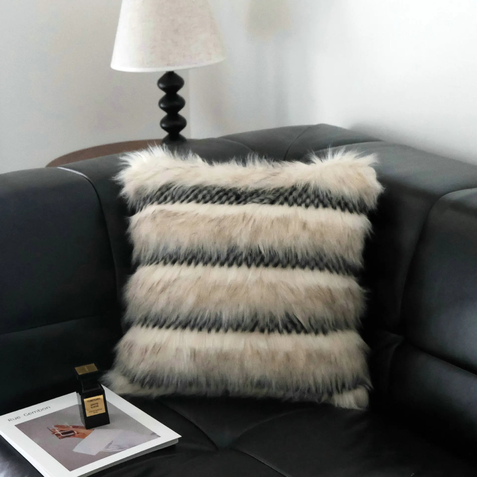 Housse de Coussin Peluche Imitation Fourrure Léger Luxe