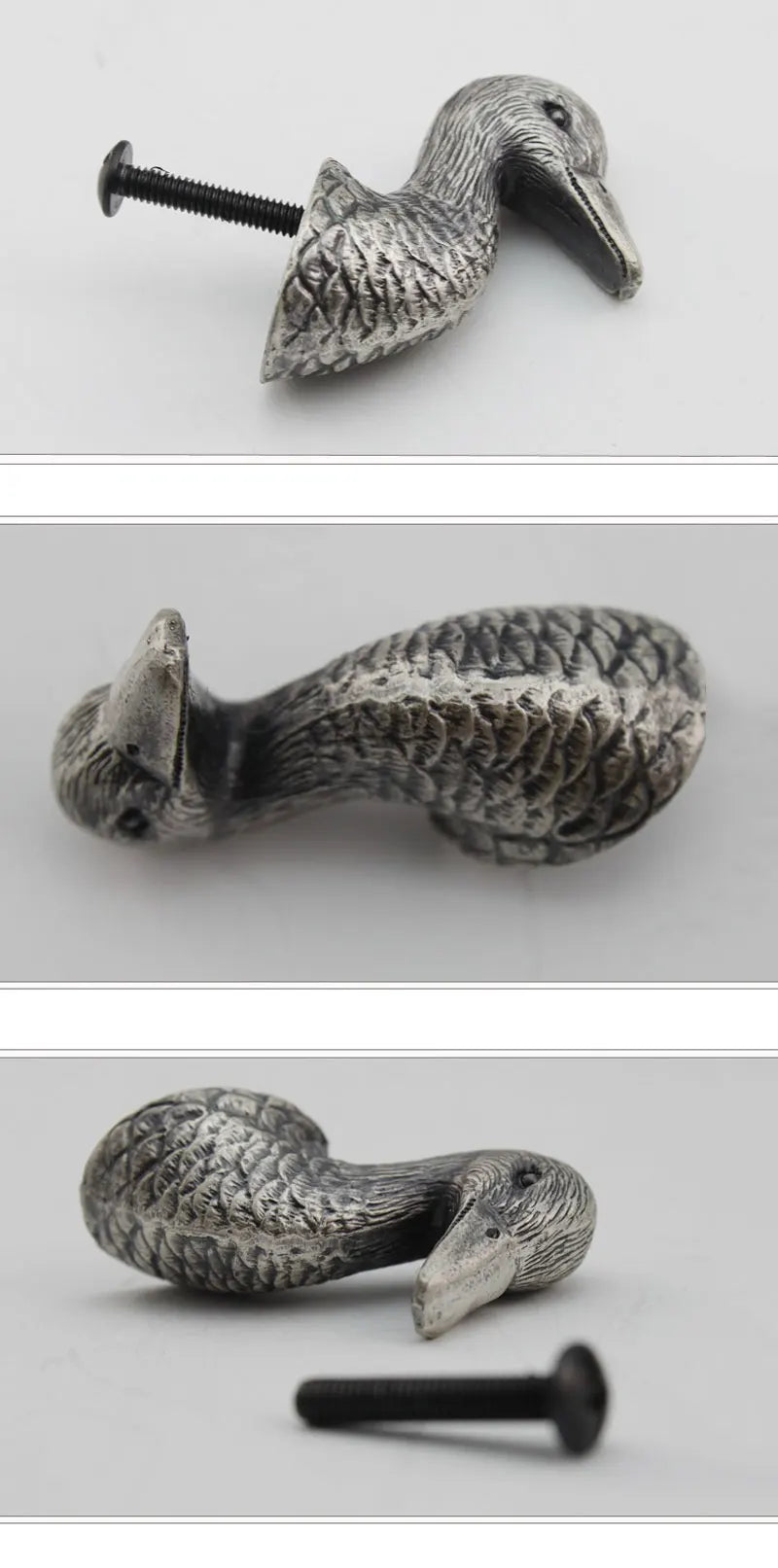 Poignée de Meuble Argent Antique Forme Canard