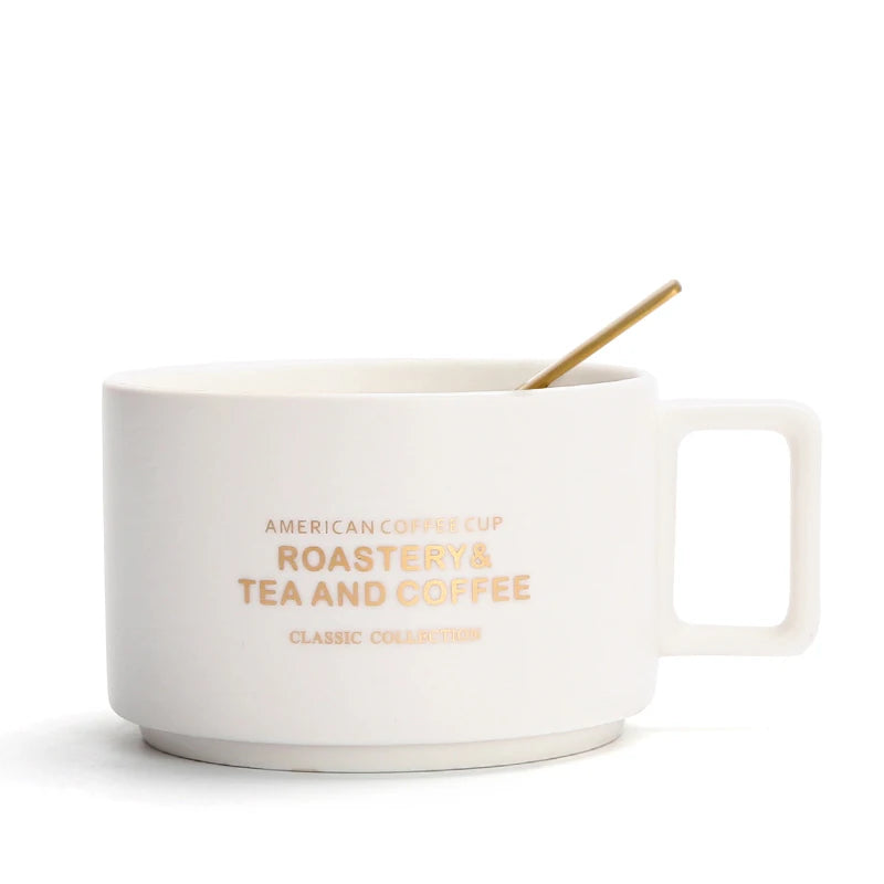 Tasse en Céramique avec Cuillère et Soucoupe Lettre Dorée 300ml