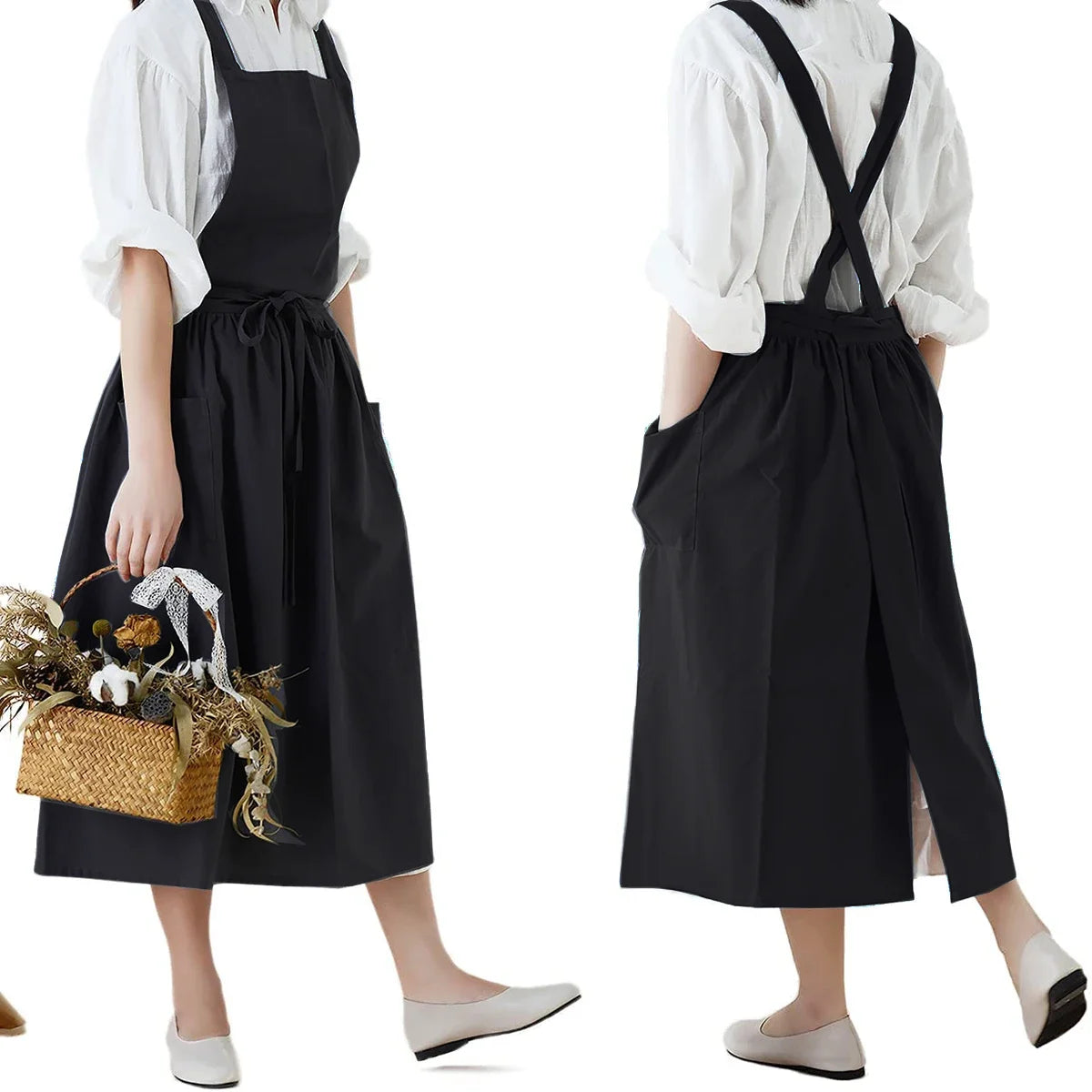 Tablier Robe Plissé Coton et Lin Style Nordique