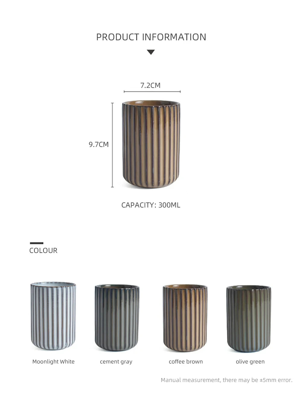 Mug en Céramique à Rayures Verticales - 300ml