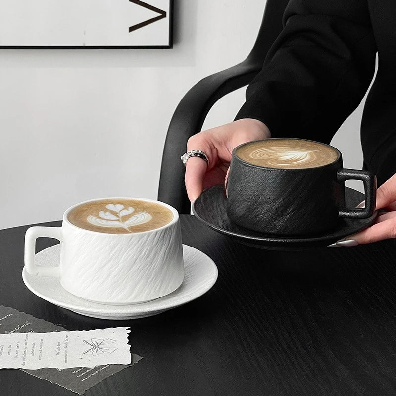 Tasse en Céramique Motif Pierre Rétro avec Soucoupe