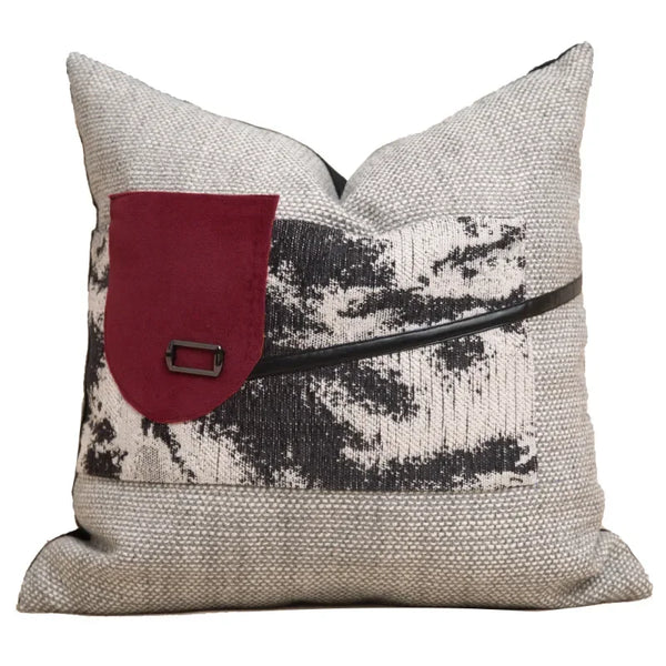 Housse de Coussin Encre de Chine Style Rouge et Gris