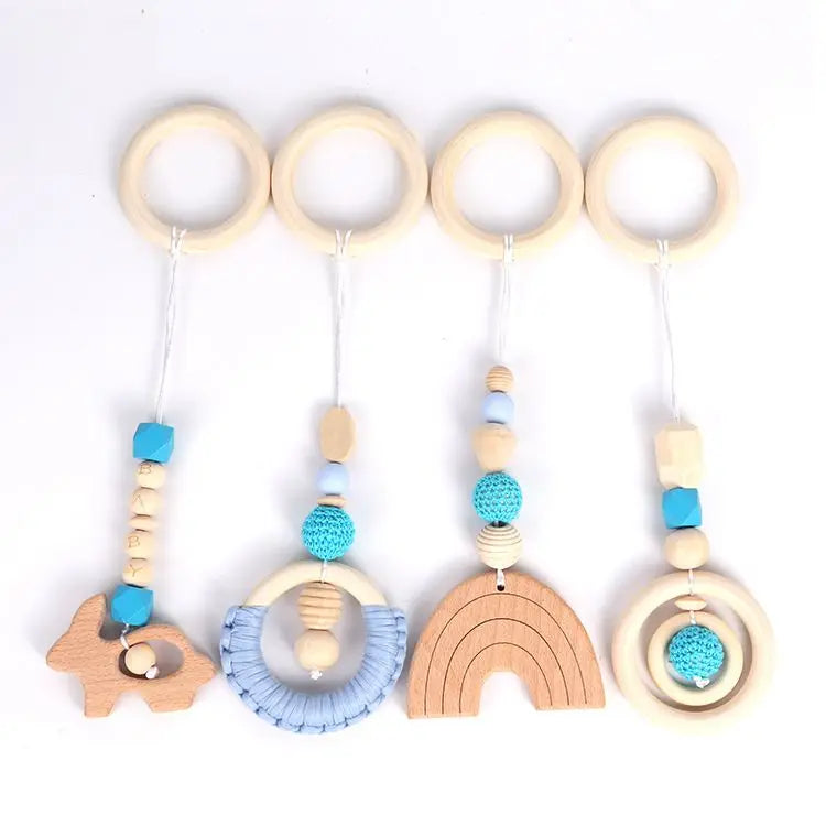 Lot de 4 Jouets en Bois pour Portique d'Éveil
