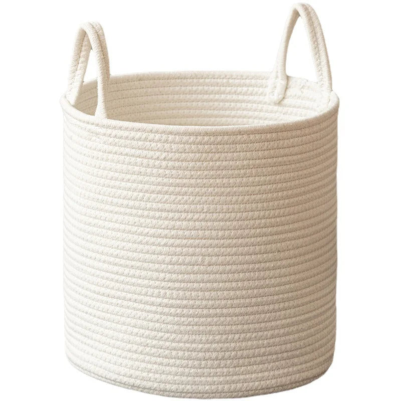 Panier à Linge Blanc en Corde de Coton Tressée