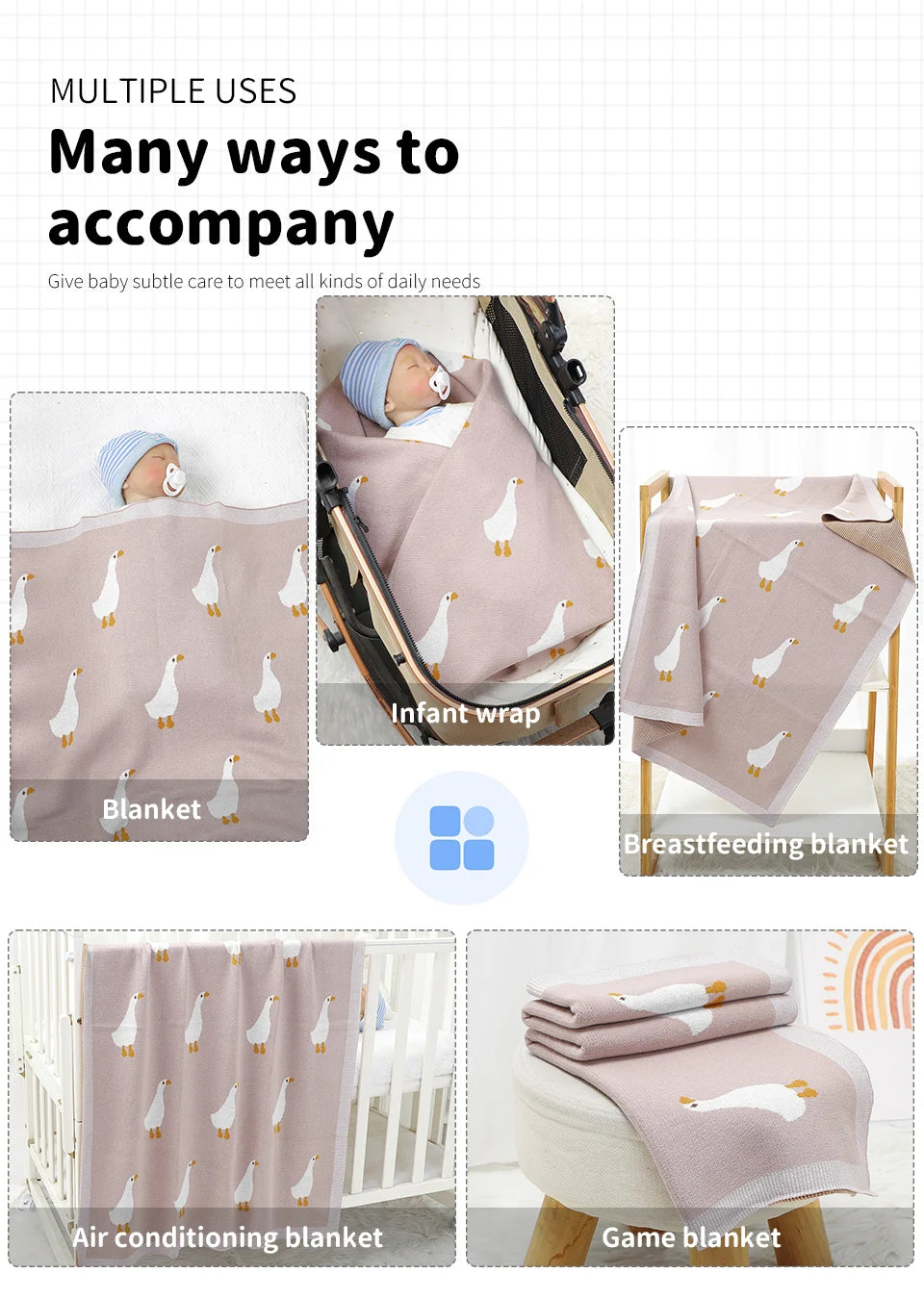 Couverture Bébé Coton Motif Oie Tricotée