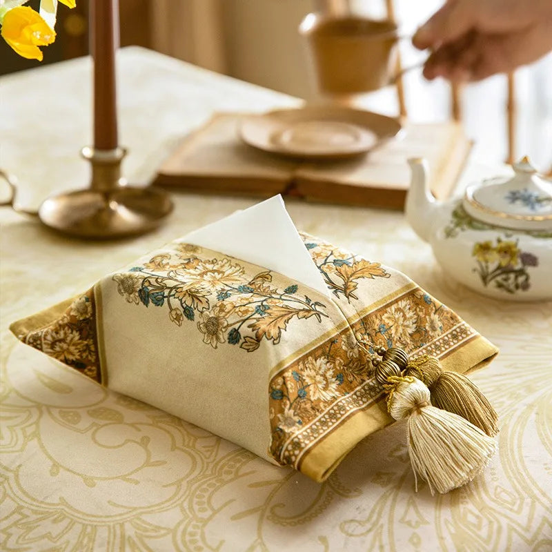 Boîte à Mouchoirs en Velours avec Pompon - Design Chic