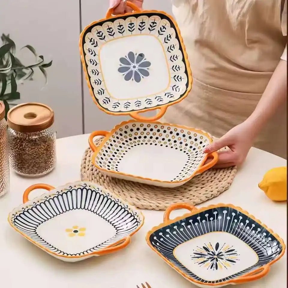Assiettes en Céramique Japonaises Motif en Relief 8 Pouces