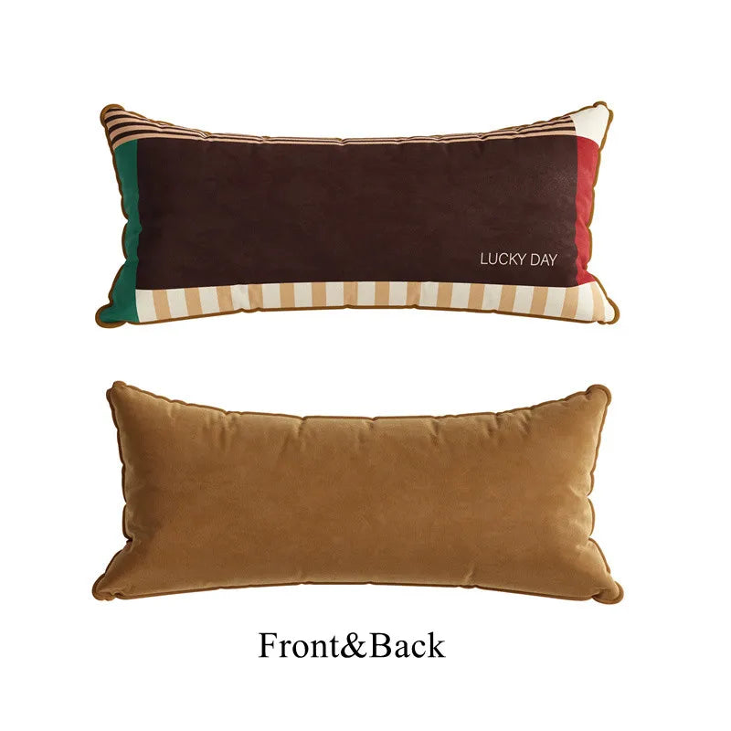 Housse de Coussin Lombaire Rayée Patchwork - Style Rétro
