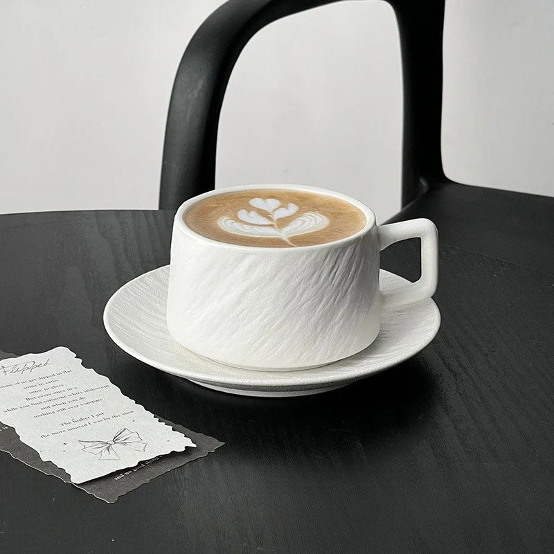 Tasse en Céramique Motif Pierre Rétro avec Soucoupe