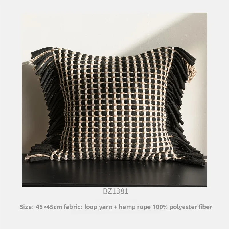 Housse de Coussin Corde de Chanvre Large Bordure Tressée