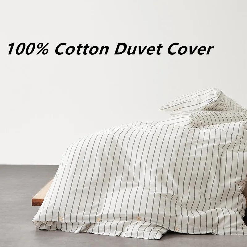 Housse de Couette Coton Rayée Douce pour Toute la Famille