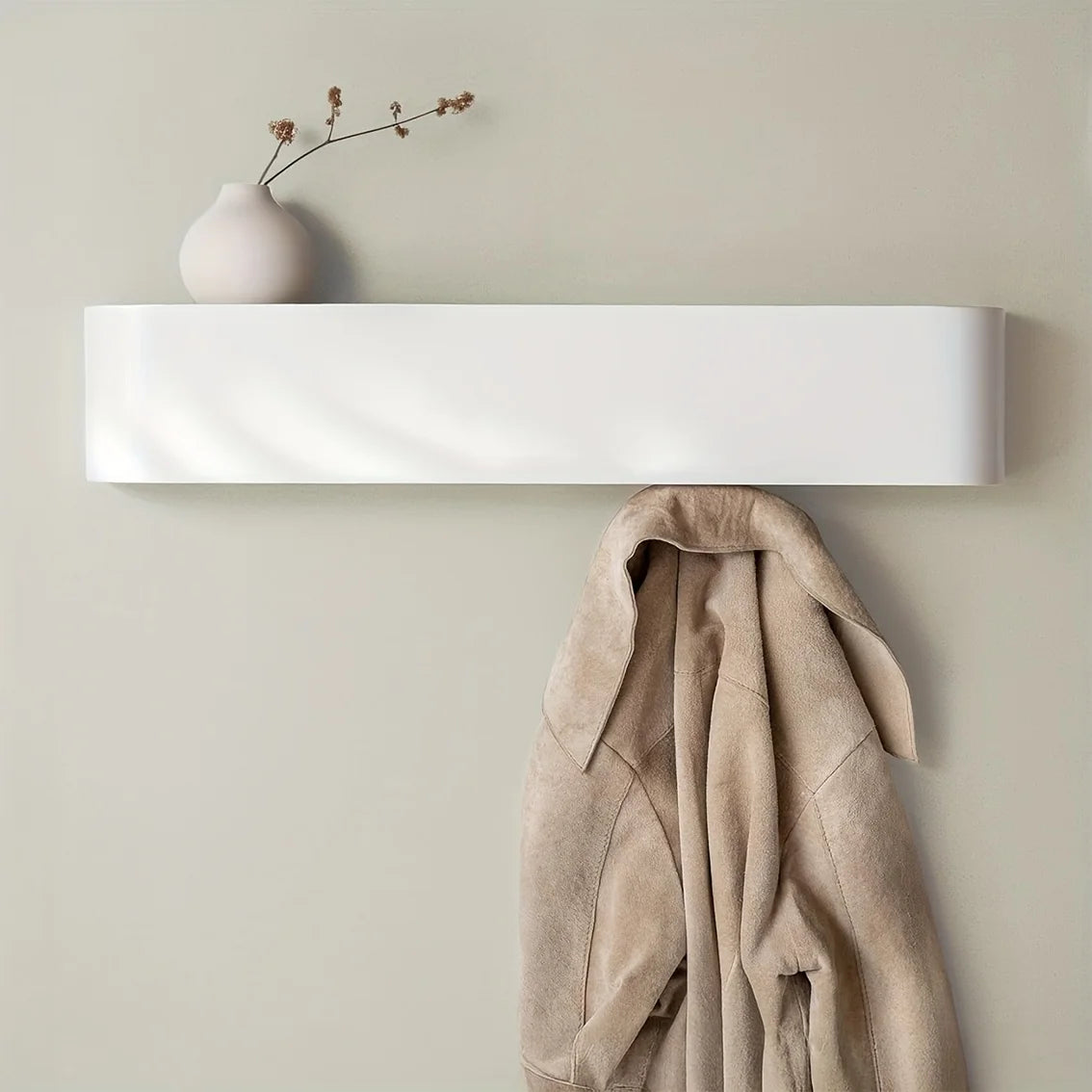 Porte-Manteau Mural Crochets Cachés et Étagère Bois