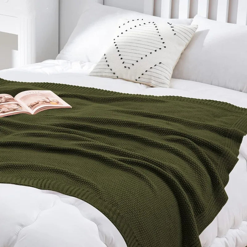 Jeté en Tricot Jacquard - Motif Carreaux Cosy