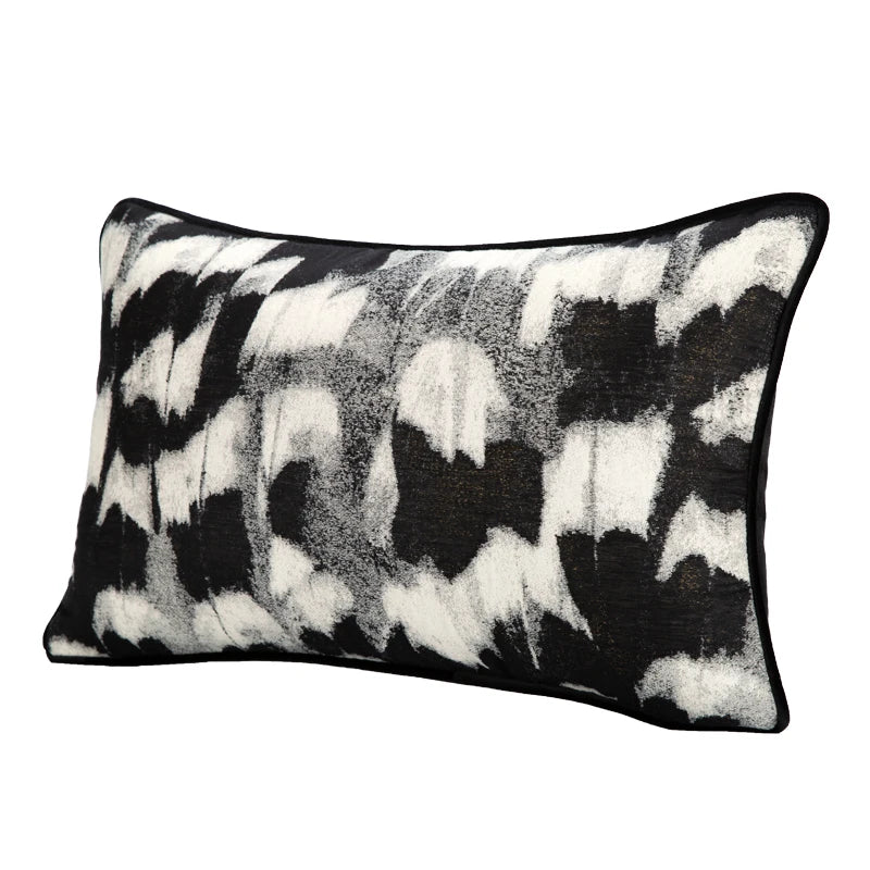 Housse de Coussin Lombaire Motif Abstrait Noir et Blanc