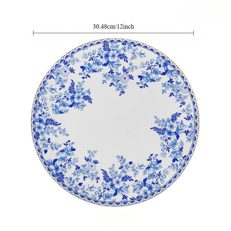 Assiette en Porcelaine Bleu et Blanc Motif Floral Classique