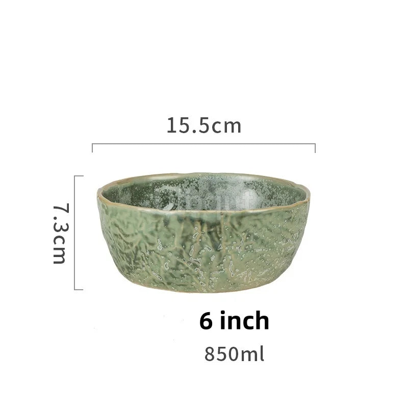 Bol en Céramique Vert Style Japonais pour Salade et Soupe
