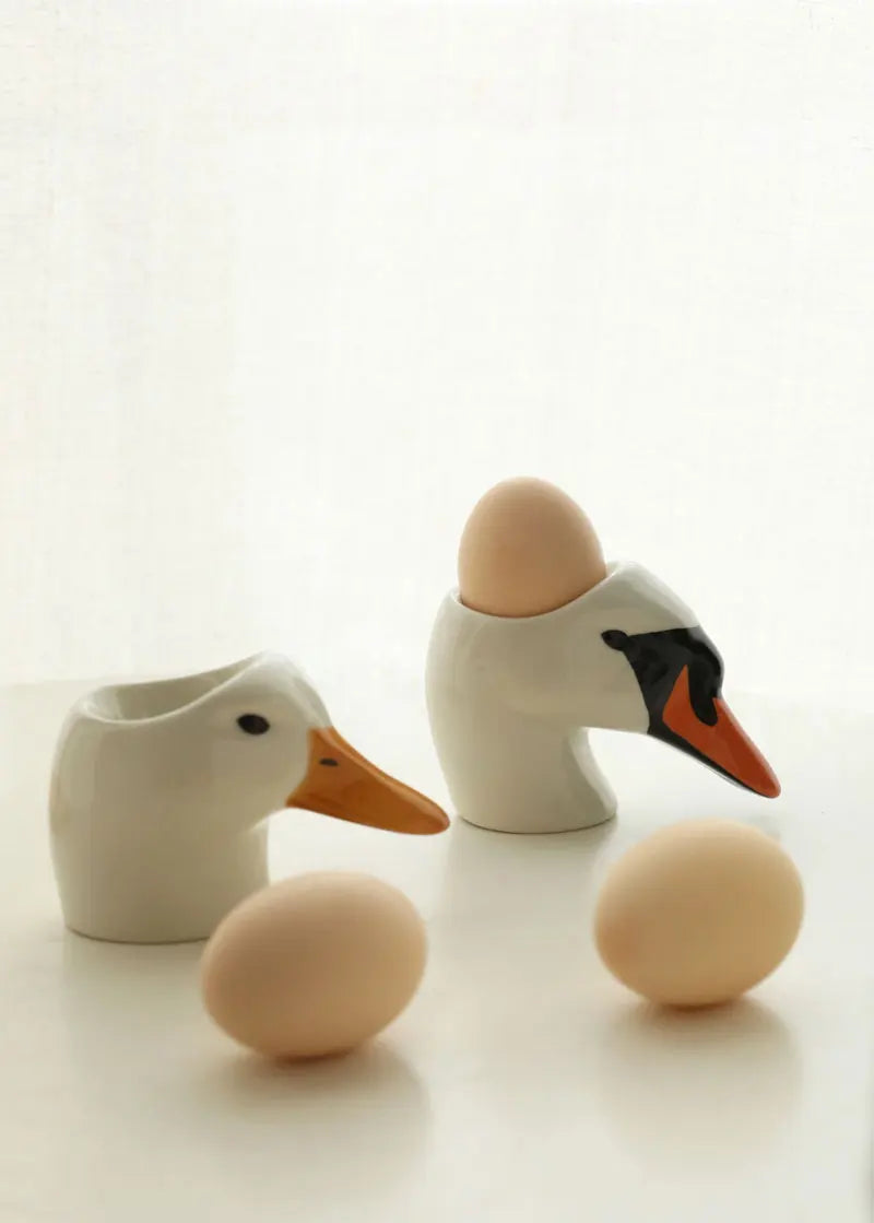 Assiette à Œufs Céramique Tête de Cygne Peinte Main