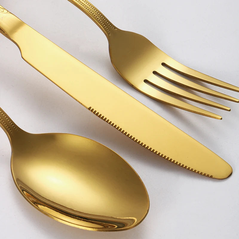 Ensemble Couverts Dorés Rétro 24 Pièces pour Restaurant