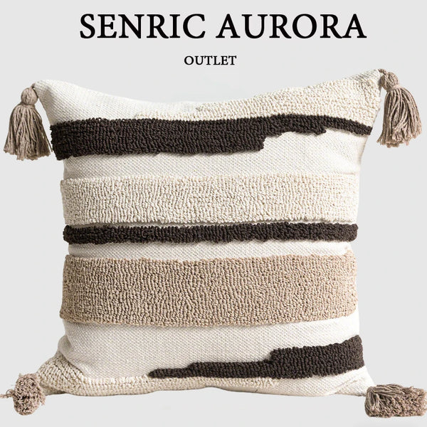 Housse de Coussin Beige Velours Bouclé Tricolore