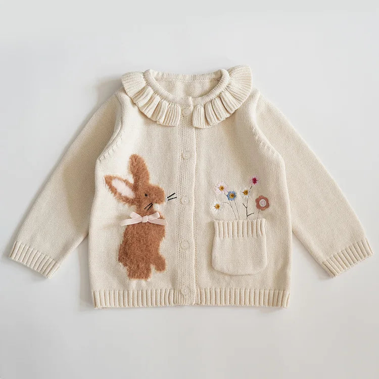 Cardigan Fille Brodé Motif Champignon