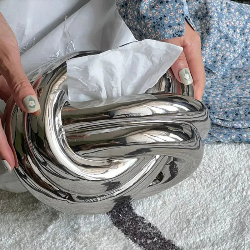 Twisted Knot Tissue Box – Silver Ceramic