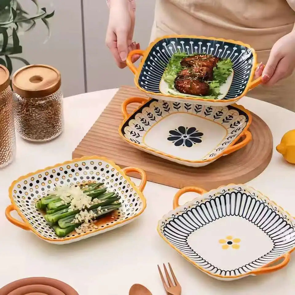 Assiettes en Céramique Japonaises Motif en Relief 8 Pouces