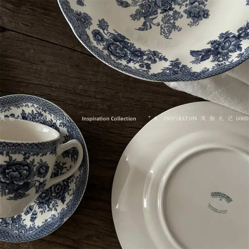 Service de Table Céramique Motif Floral Bleu Vintage