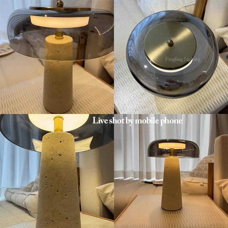 Travertine Mushroom Lamp – Natural Stone