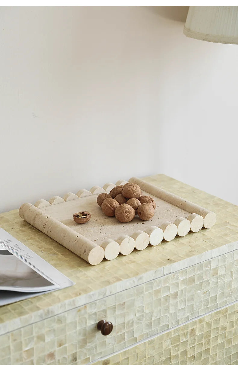 Plateau de Service Marbre Travertin Beige Vintage