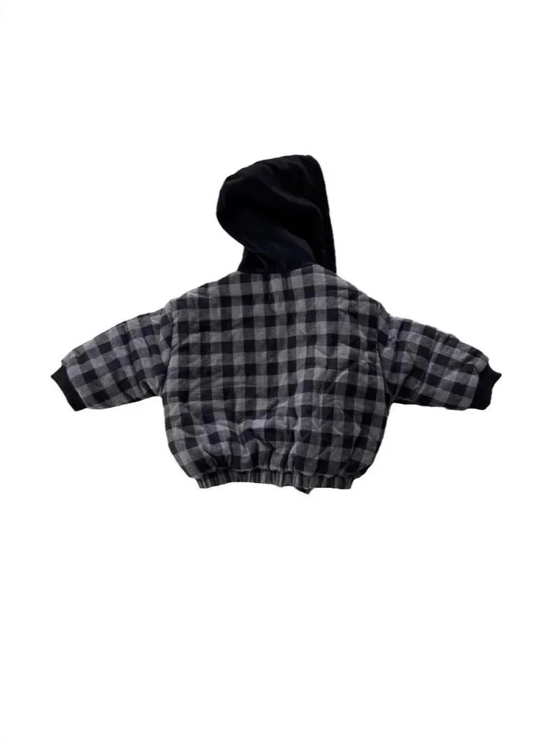 Manteau Enfant à Capuche Motif Carreaux
