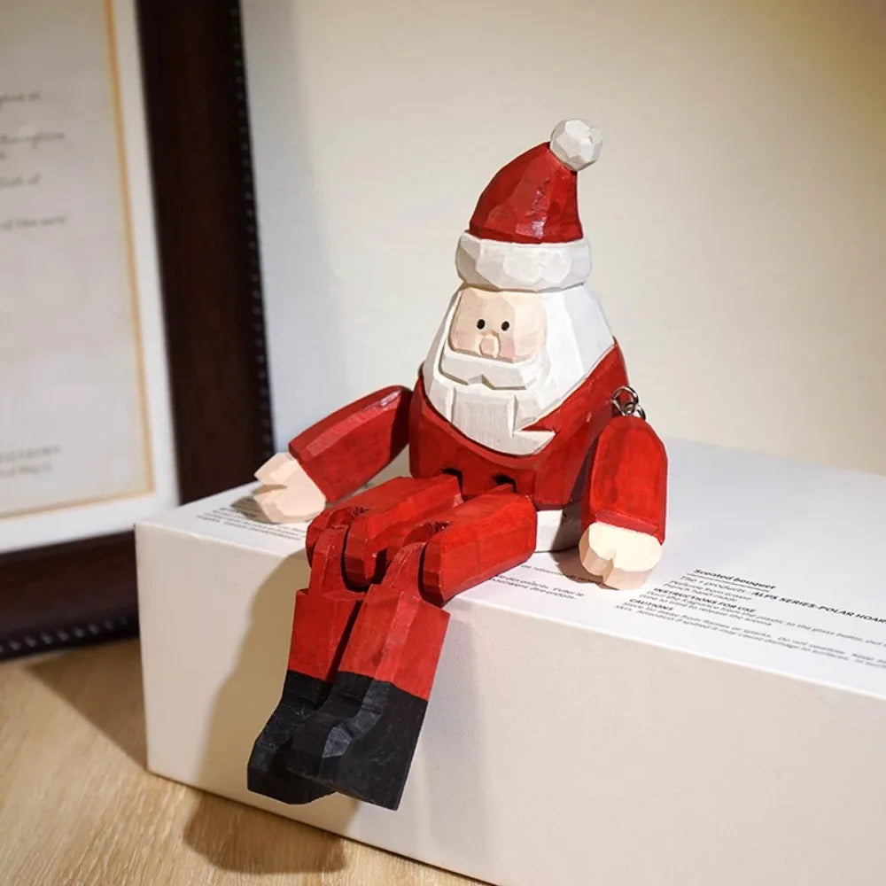 Statuette Père Noël Sculptée Bois Décoration de Fête