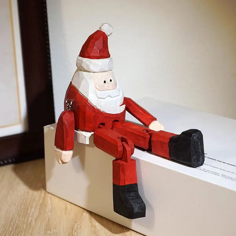 Statuette Père Noël Sculptée Bois Décoration de Fête