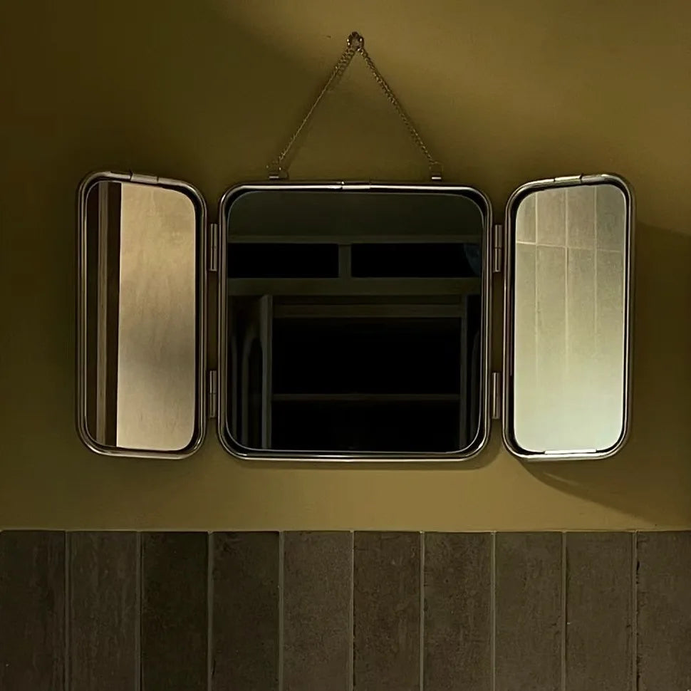 Miroir Trifold Carré Métal Style Minimaliste