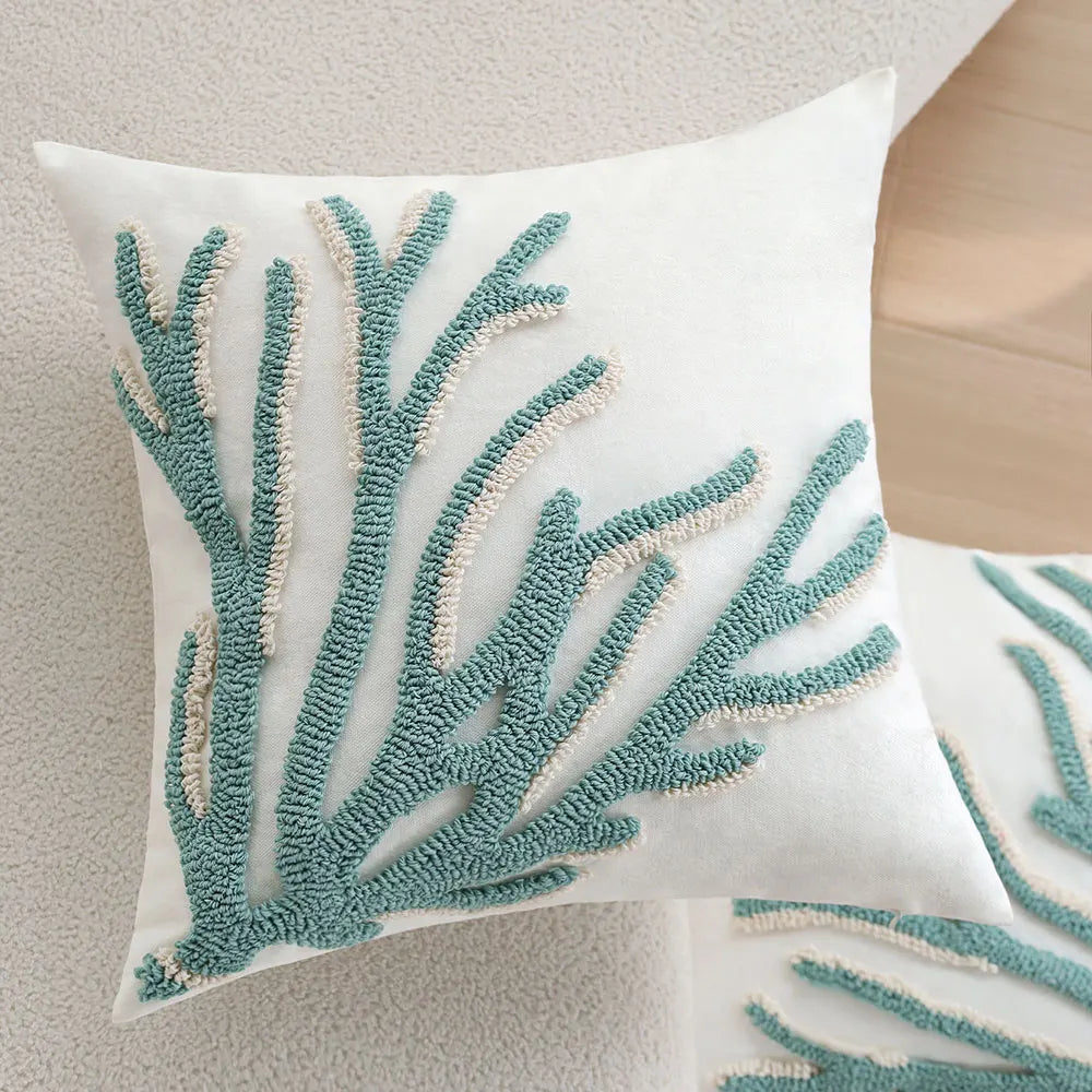 Housse de Coussin Capitonnée Motif Coquillage - Esprit Bord de Mer