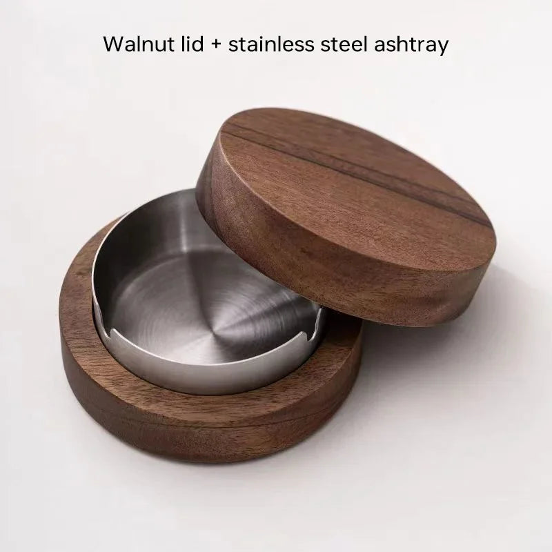 Cendrier de Table en Bois de Noyer avec Couvercle Anti-Vent