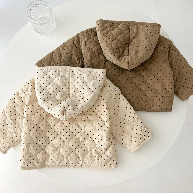 Manteau Enfant Matelassé à Capuche à Pois
