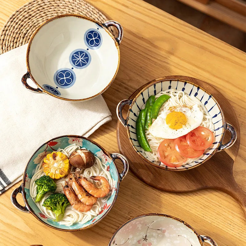 Bol à Nouilles en Céramique Japonais avec Poignée 7,5 Pouces