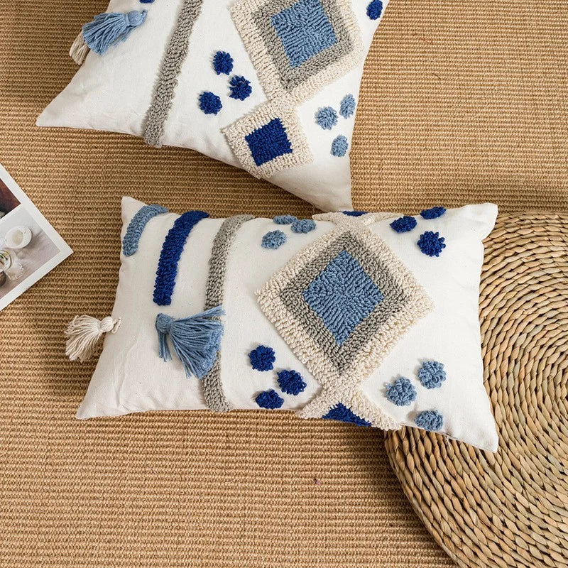 Housse de Coussin Bohème Capitonnée à Franges