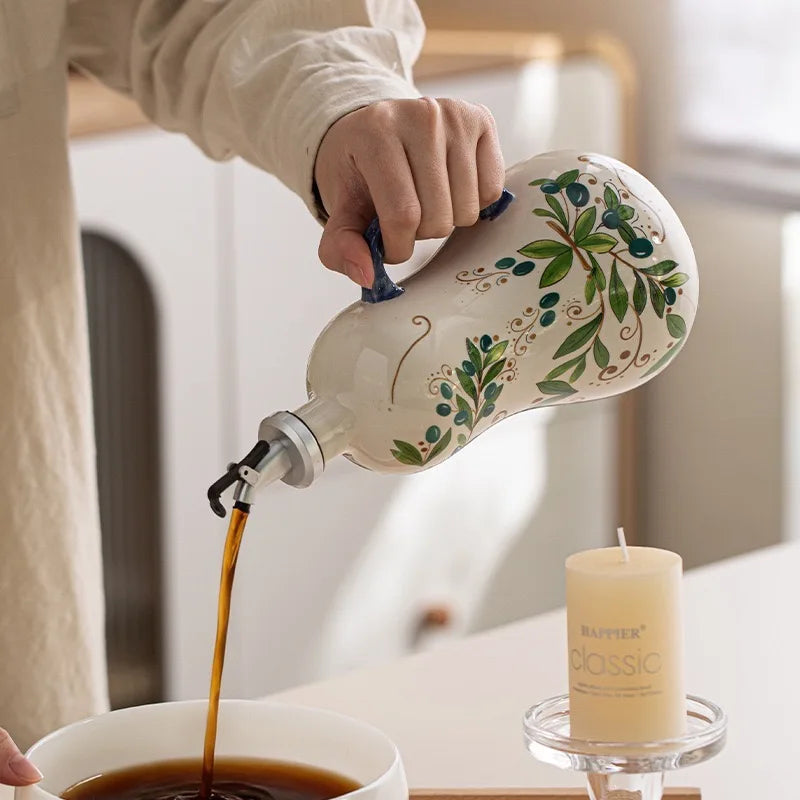 Distributeur d'Huile d'Olive en Céramique Gaufrée
