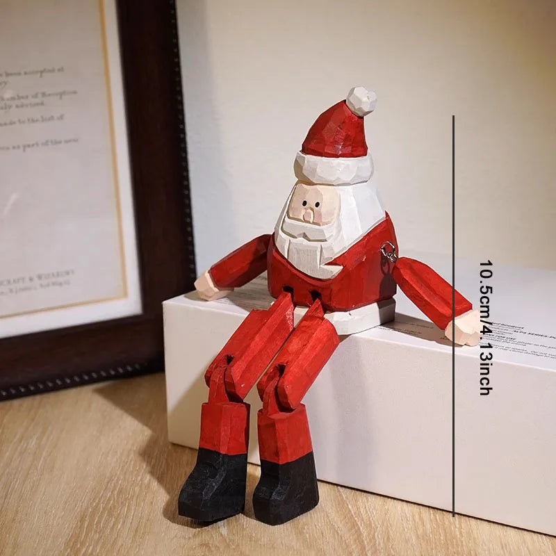 Statuette Père Noël Sculptée Bois Décoration de Fête