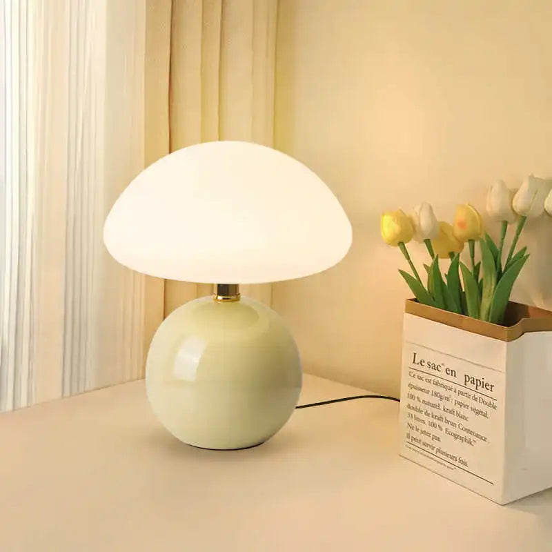 Lampe de Table Champignon en Céramique - Style Nordique Crème