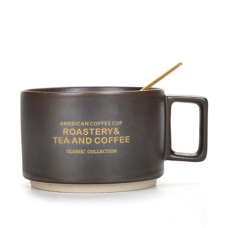 Tasse en Céramique avec Cuillère et Soucoupe Lettre Dorée 300ml
