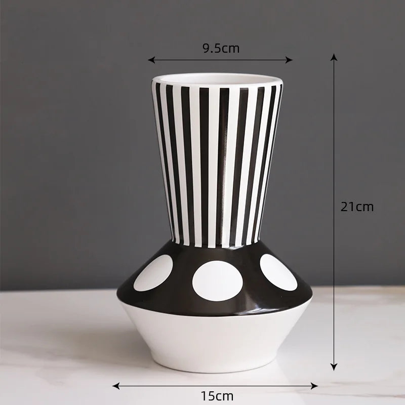 Vase Céramique Rayures Noir et Blanc pour Fleurs