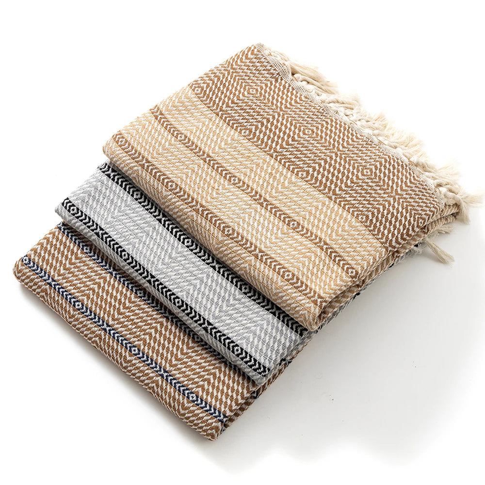 Couverture en Coton à Franges - Style Moderne Épuré